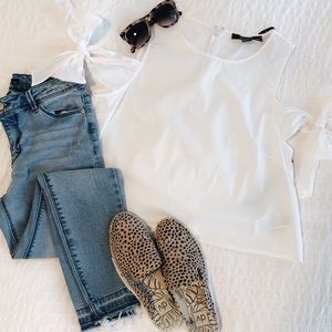 NWT White Open Shoulder Tie Top